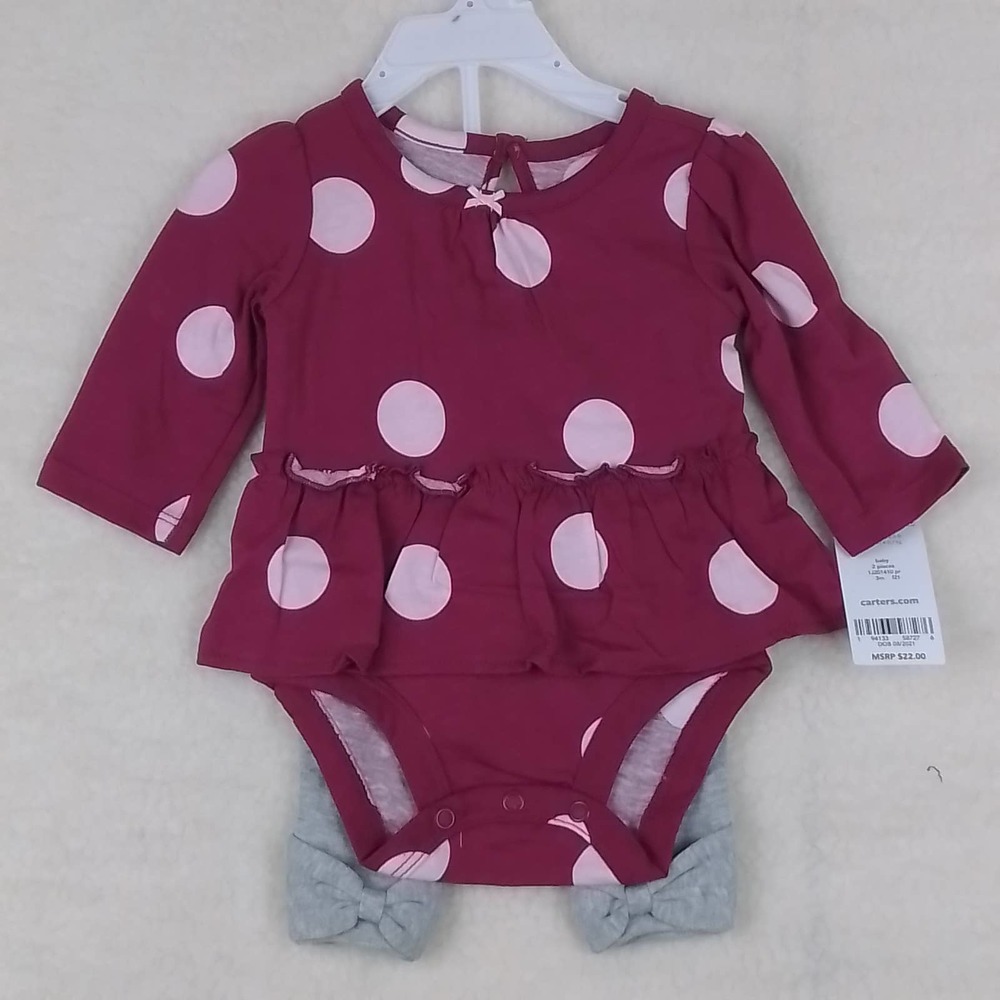 Carter's Baby Cotton 2-Piece Set Size‎ 3mo in Pink and Gray w/ Polka Dots
